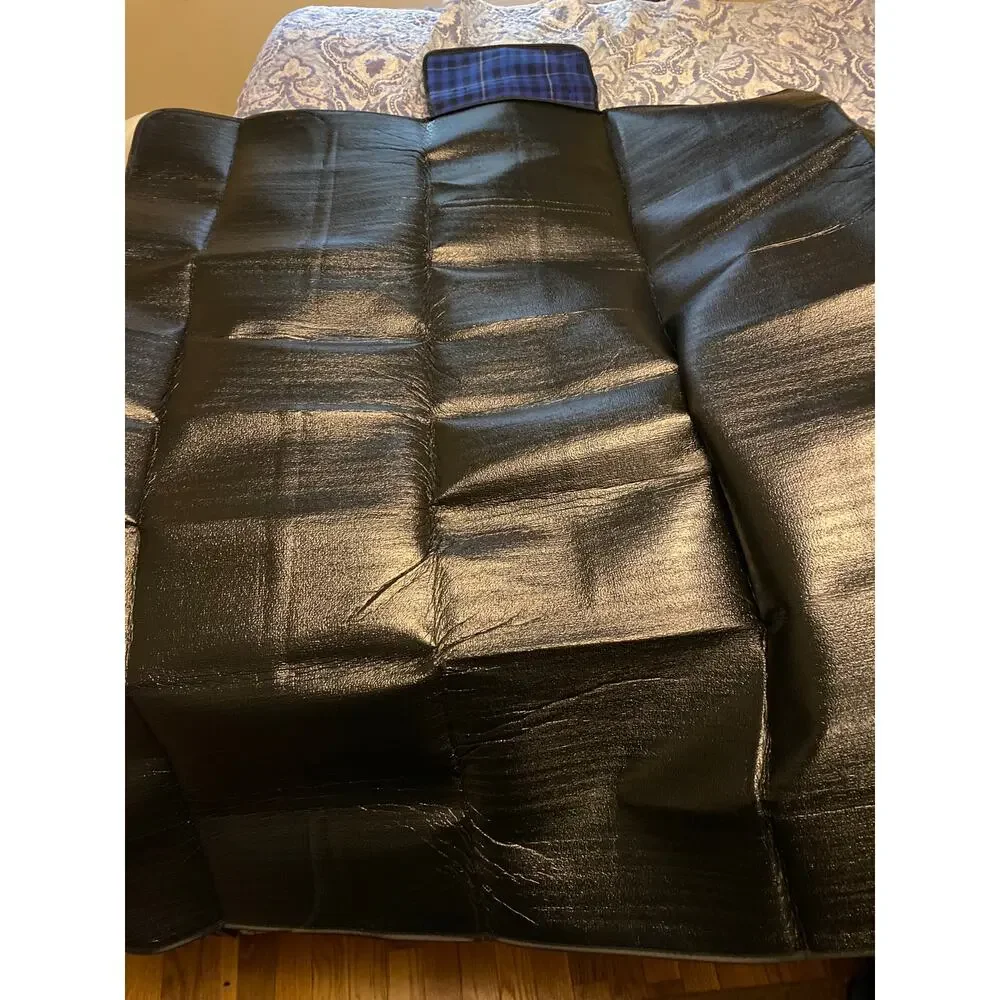 Brand New Crosslands Blue Black Plaid Roll Up Fleece Picnic Blanket